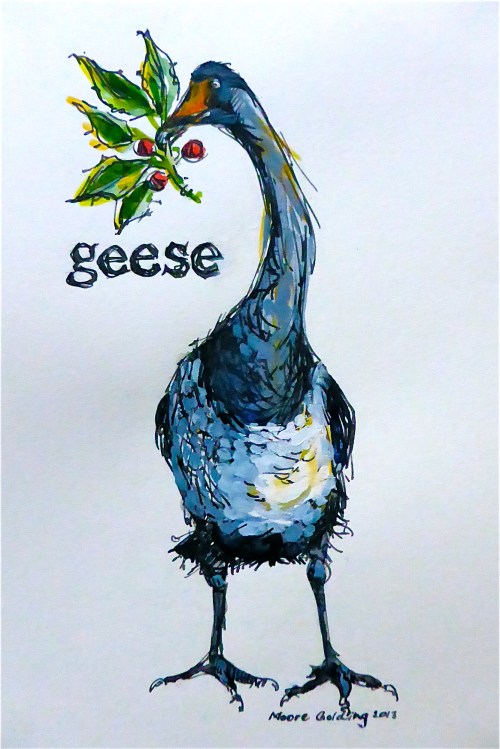 'Geese...' from the twelve days of Christmas. Click on the link to see all Christmas cards.