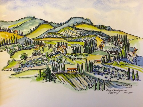 San Gimignano Tuscany. Pen and wash 2015©